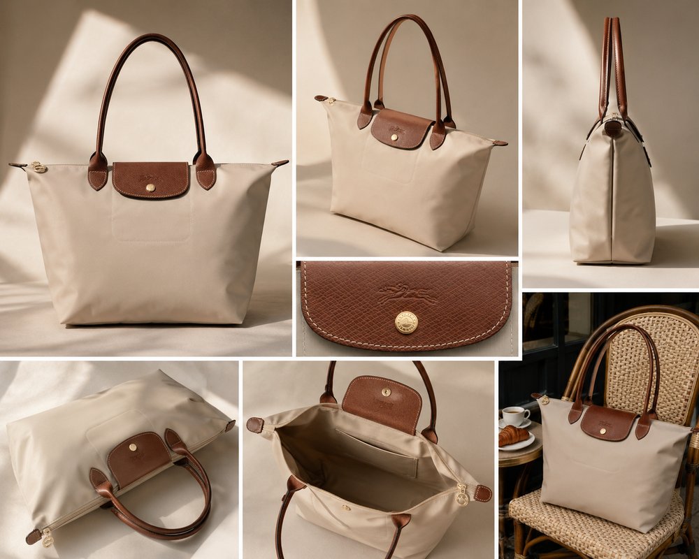 Cartera Longchamp Le Pliage Beige vista 3